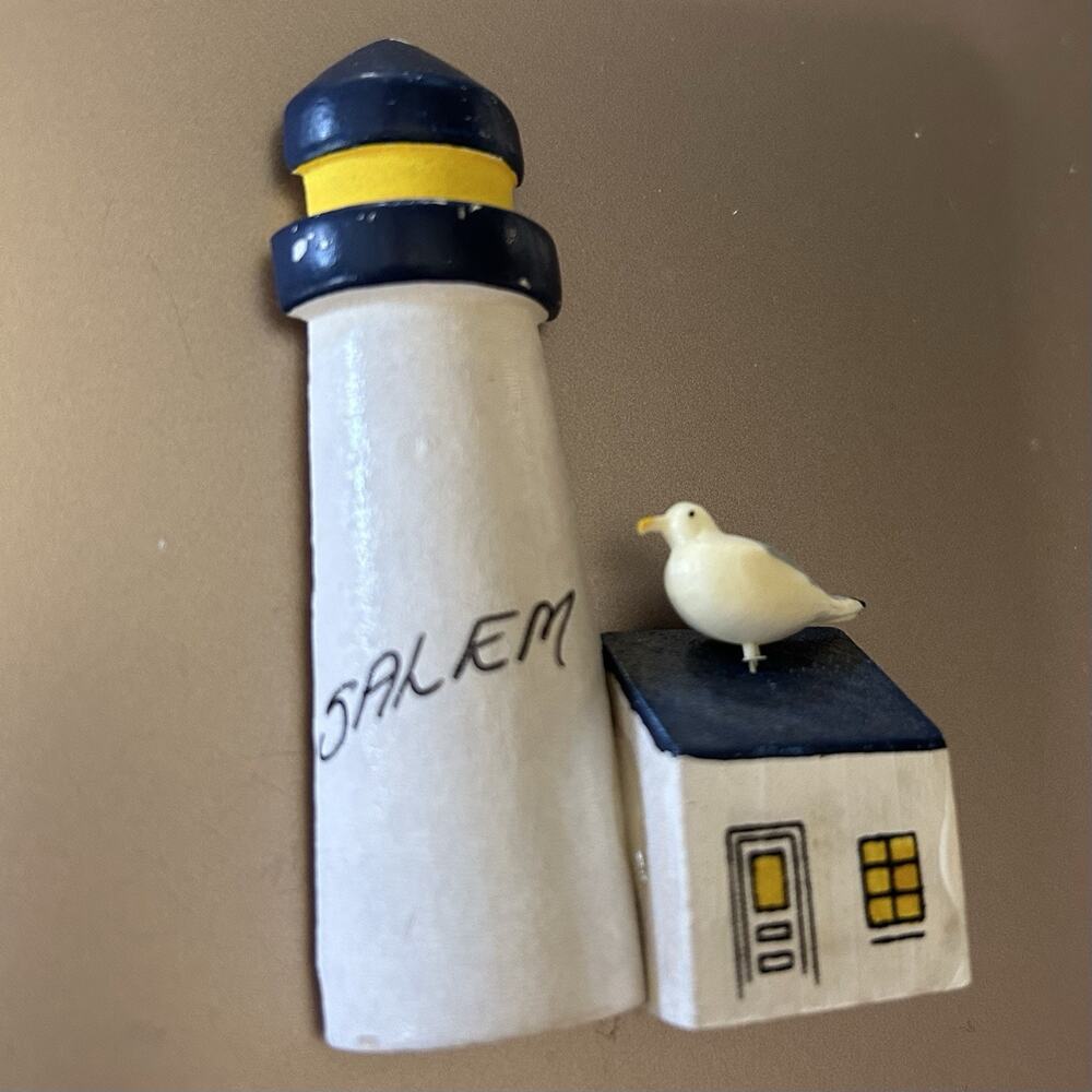 Vintage Salem Lighthouse Seagull Wood Fridge Magnet Souvenir Gift